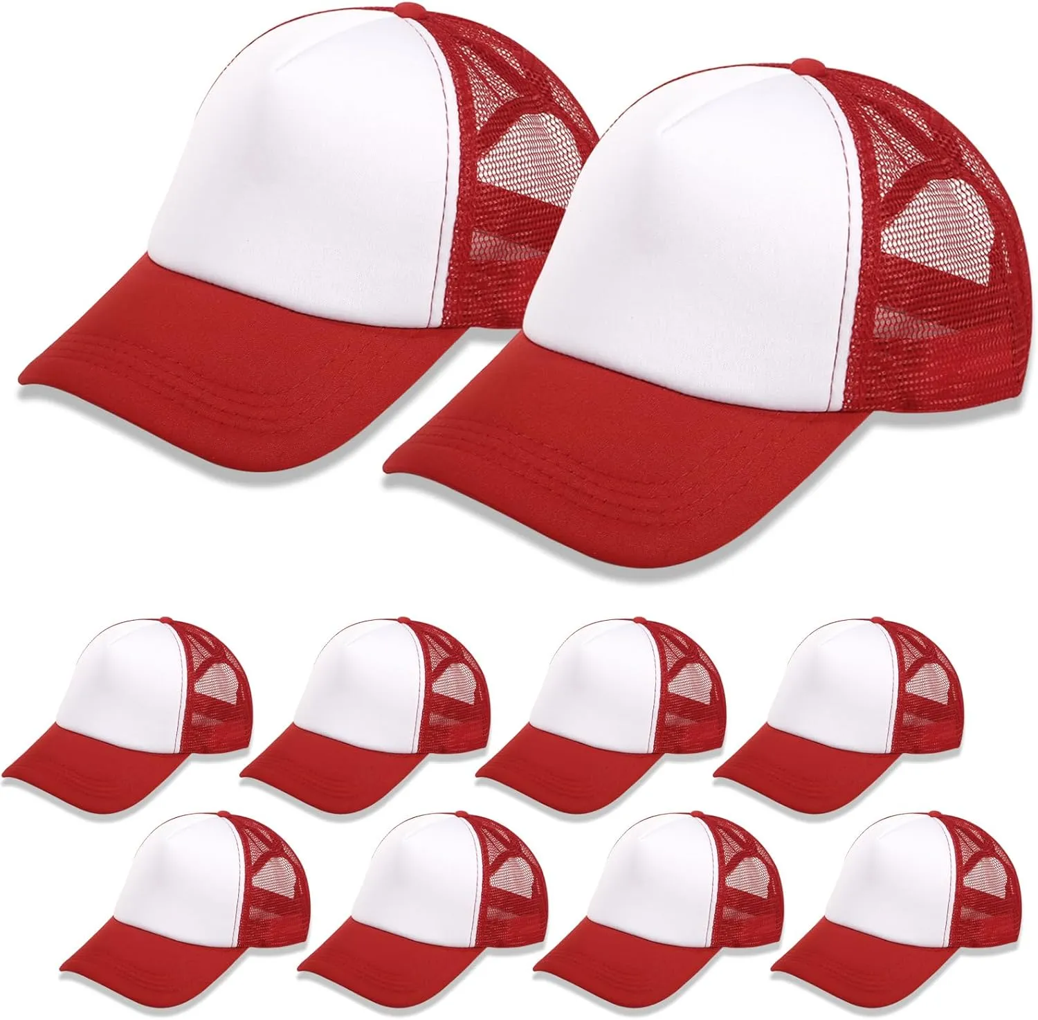 10 Pack Sublimation Blank Baseball Cap Adjustable Hat Polyester Mesh Trucker Hats for Men and Women