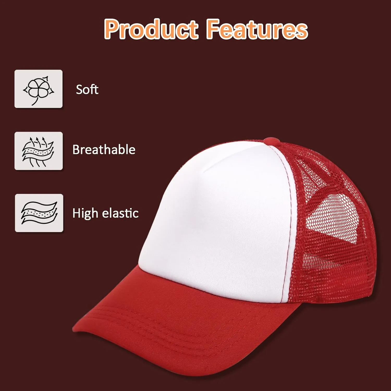 10 Pack Sublimation Blank Baseball Cap Adjustable Hat Polyester Mesh Trucker Hats for Men and Women