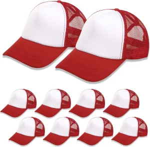 10 Pack Sublimation Blank Baseball Cap Adjustable Hat Polyester Mesh Trucker Hats for Men and Women