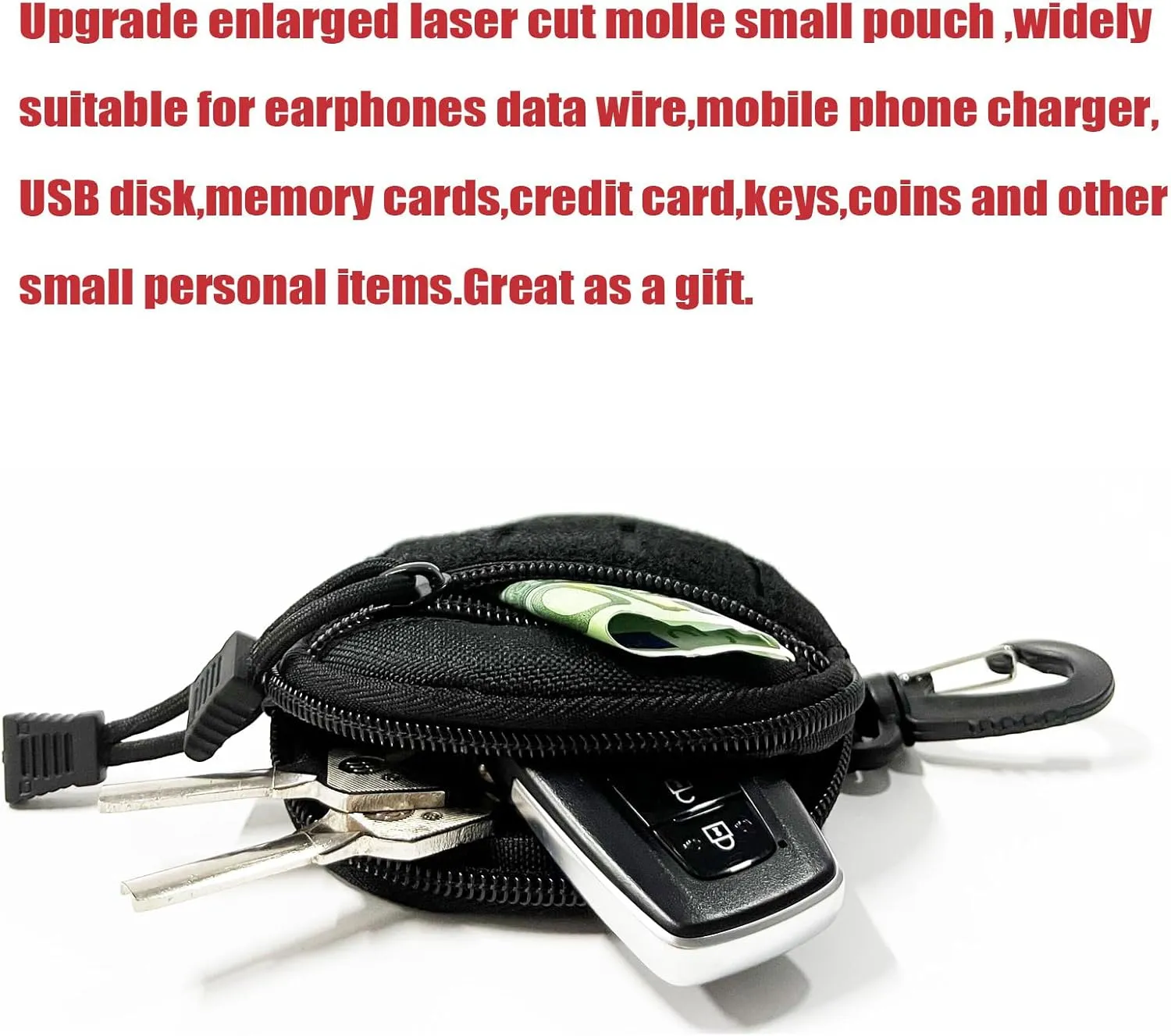 1000D Laser Cut Molle Pouch EDC Pouch Tactical Round Zipper Bag Case Coin Pouches Coin Purse Keychain Little Change Wallet Wireless Headset Pack Gadget Bag
