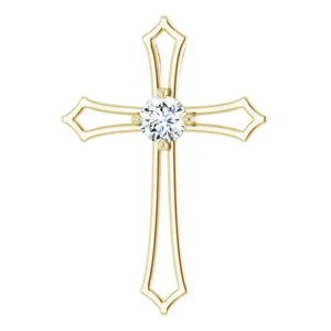 14K White 4 mm Square 3/8 CTW Natural Diamond Cross Pendant