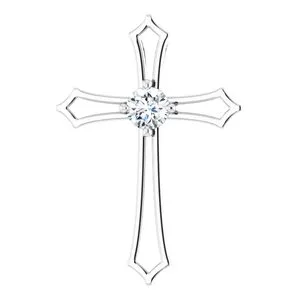 14K White 4 mm Square 3/8 CTW Natural Diamond Cross Pendant