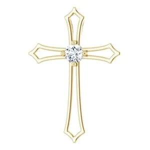 14K White 4 mm Square 3/8 CTW Natural Diamond Cross Pendant