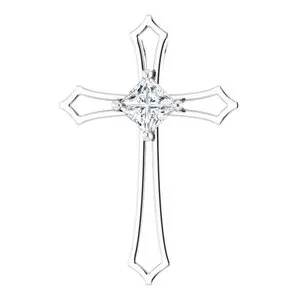 14K White 4 mm Square 3/8 CTW Natural Diamond Cross Pendant