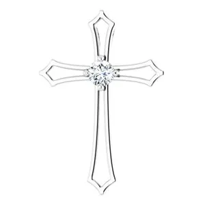 14K White 4 mm Square 3/8 CTW Natural Diamond Cross Pendant