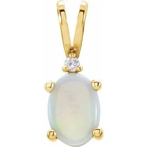 14K White Opal & .01 Diamond Pendant