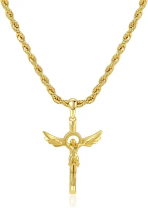14k white/Yellow Gold Plated Cross Necklace for men with 30mm Pendant Necklace-22 inch