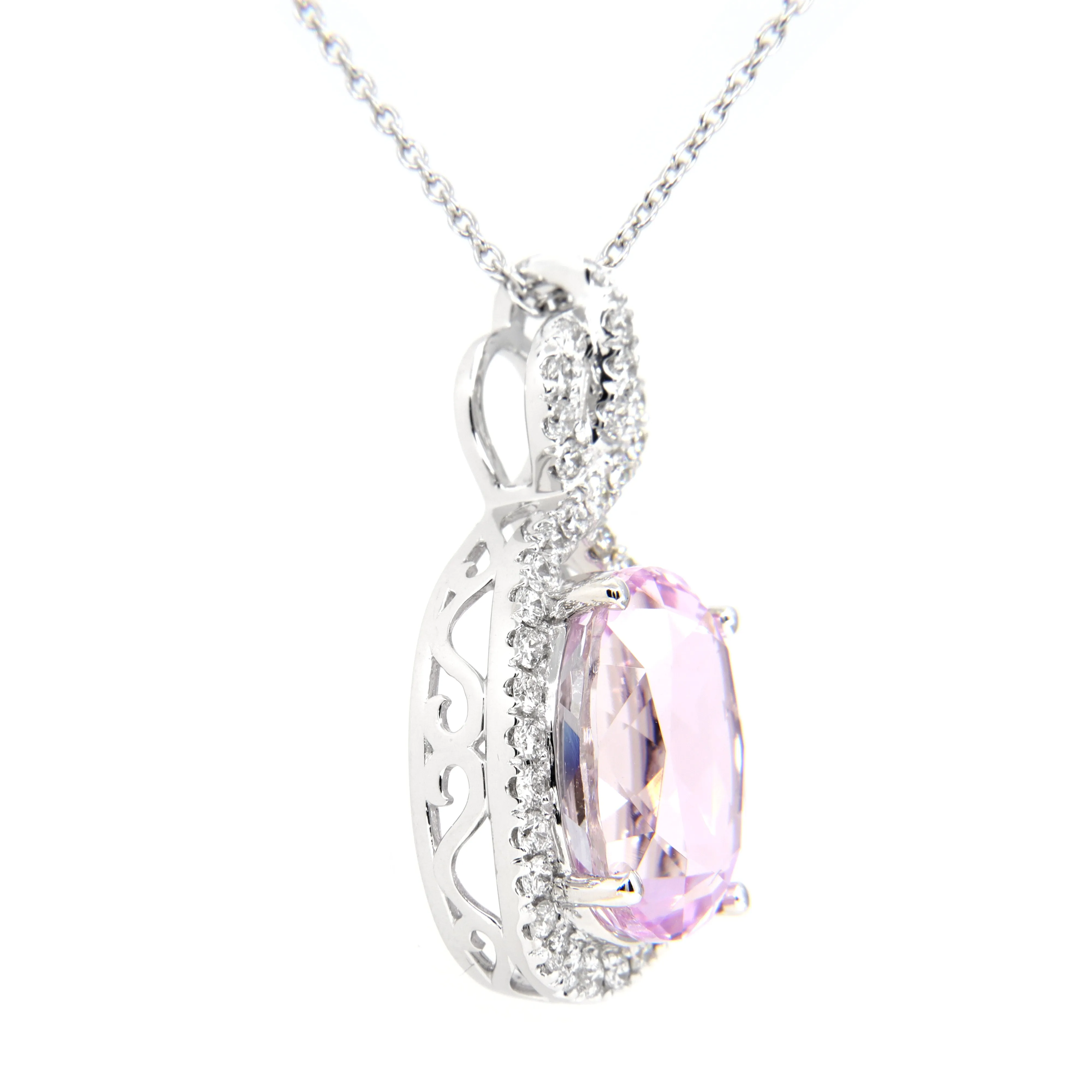 18K White Gold 7.44ct Pink Kunzite And Diamond Pendant - 20752132
