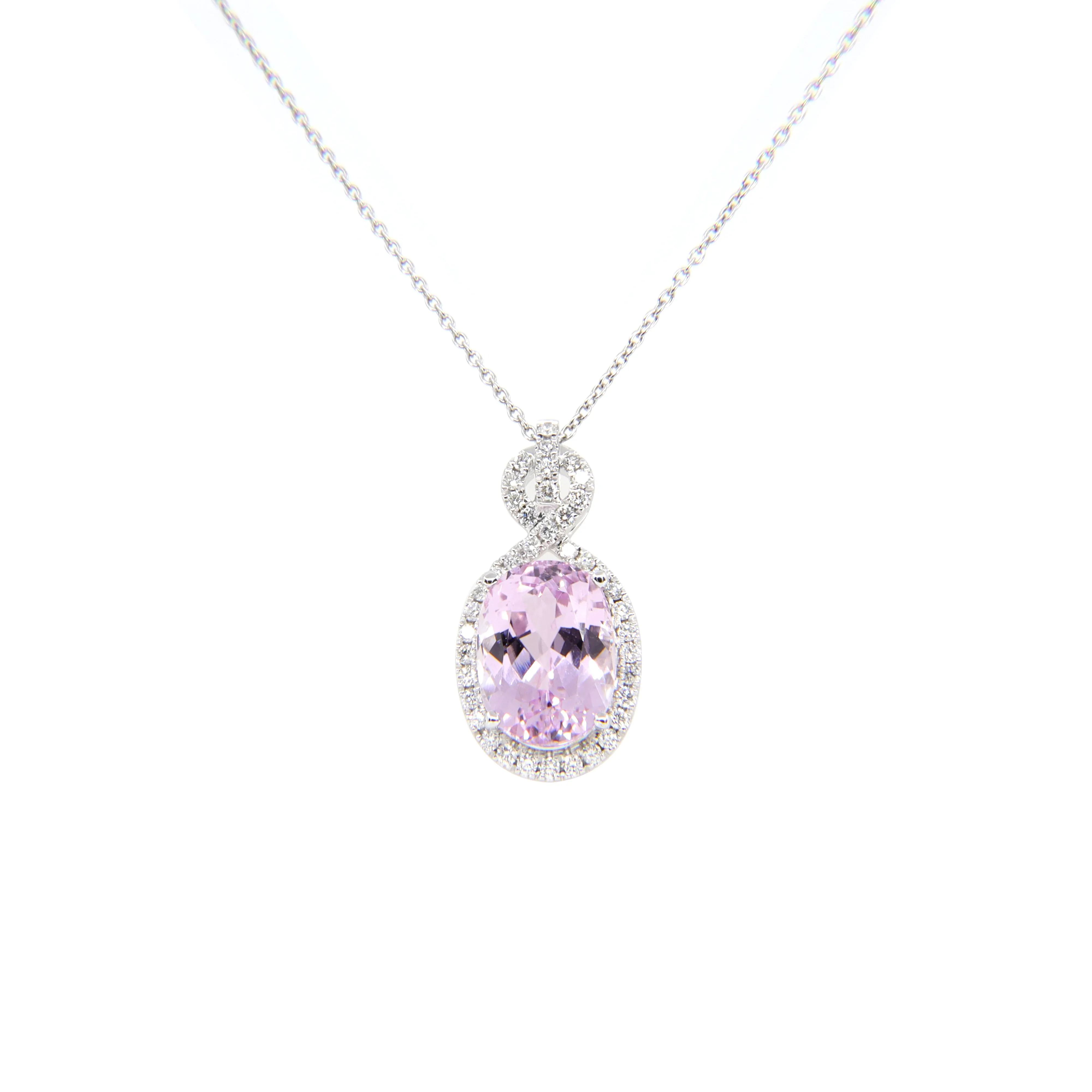 18K White Gold 7.44ct Pink Kunzite And Diamond Pendant - 20752132