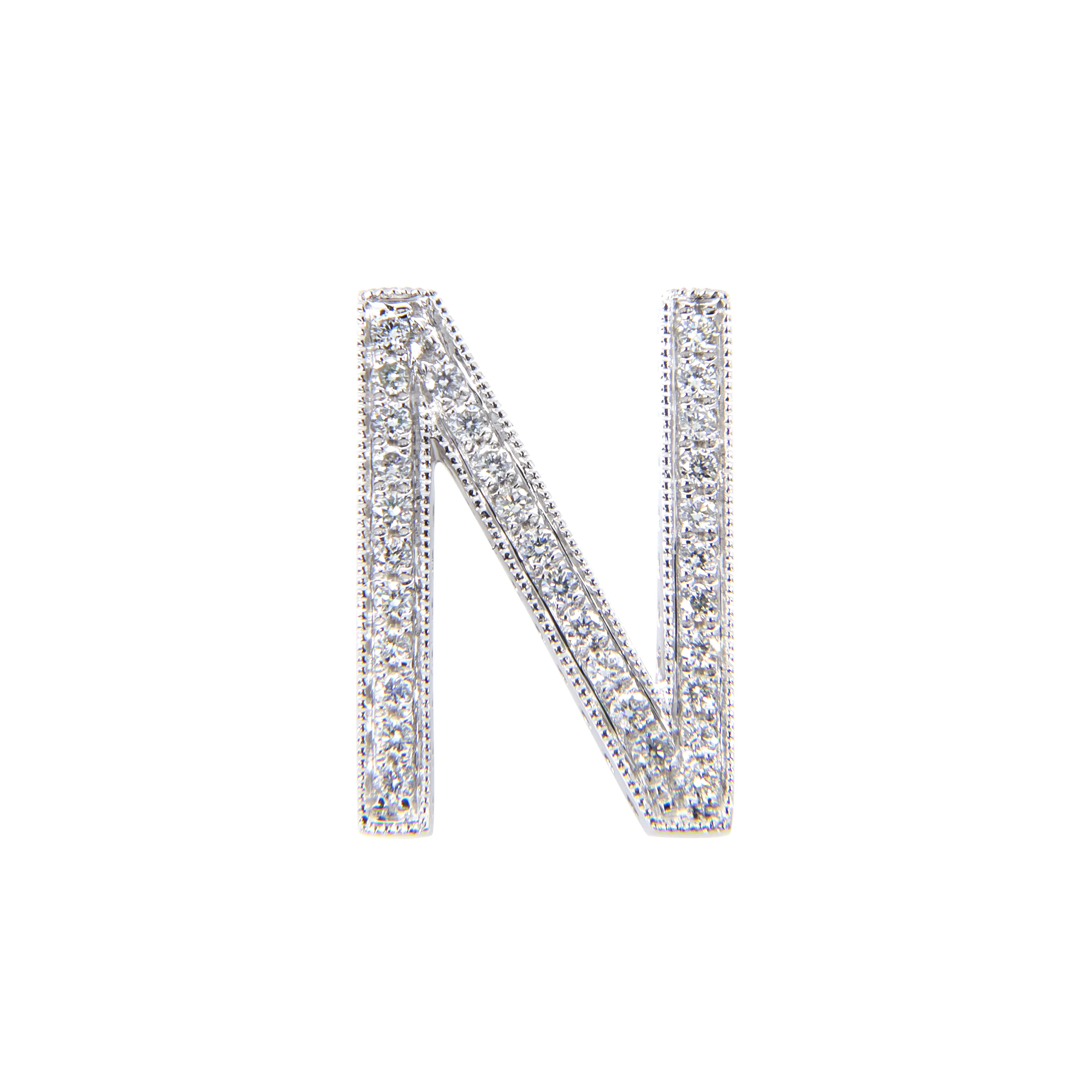 18K White Gold Diamond 'N' Initial Pendant - 20752064