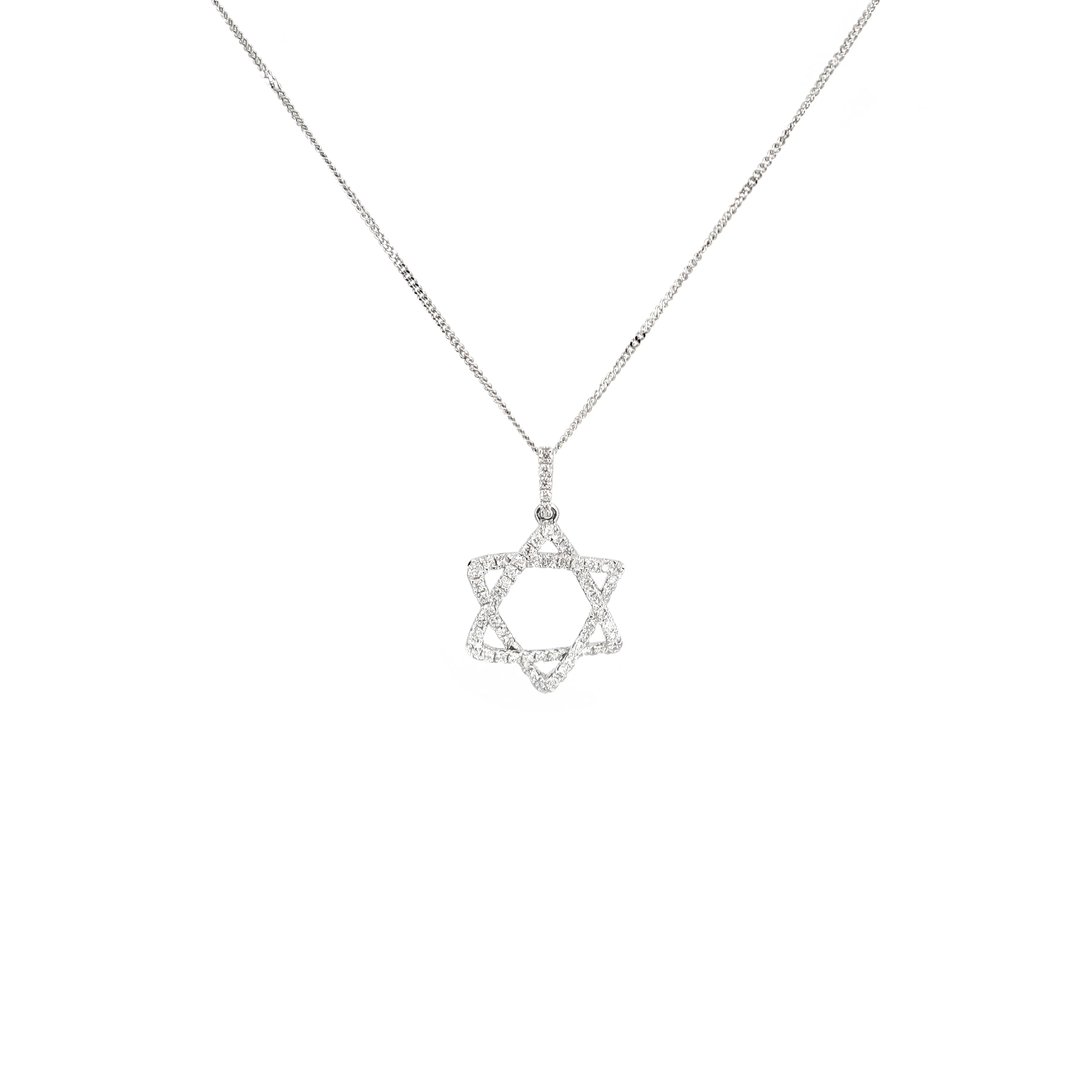 18K White Gold Tdw. 0.40ct Diamond Star of David Pendant - 20738129
