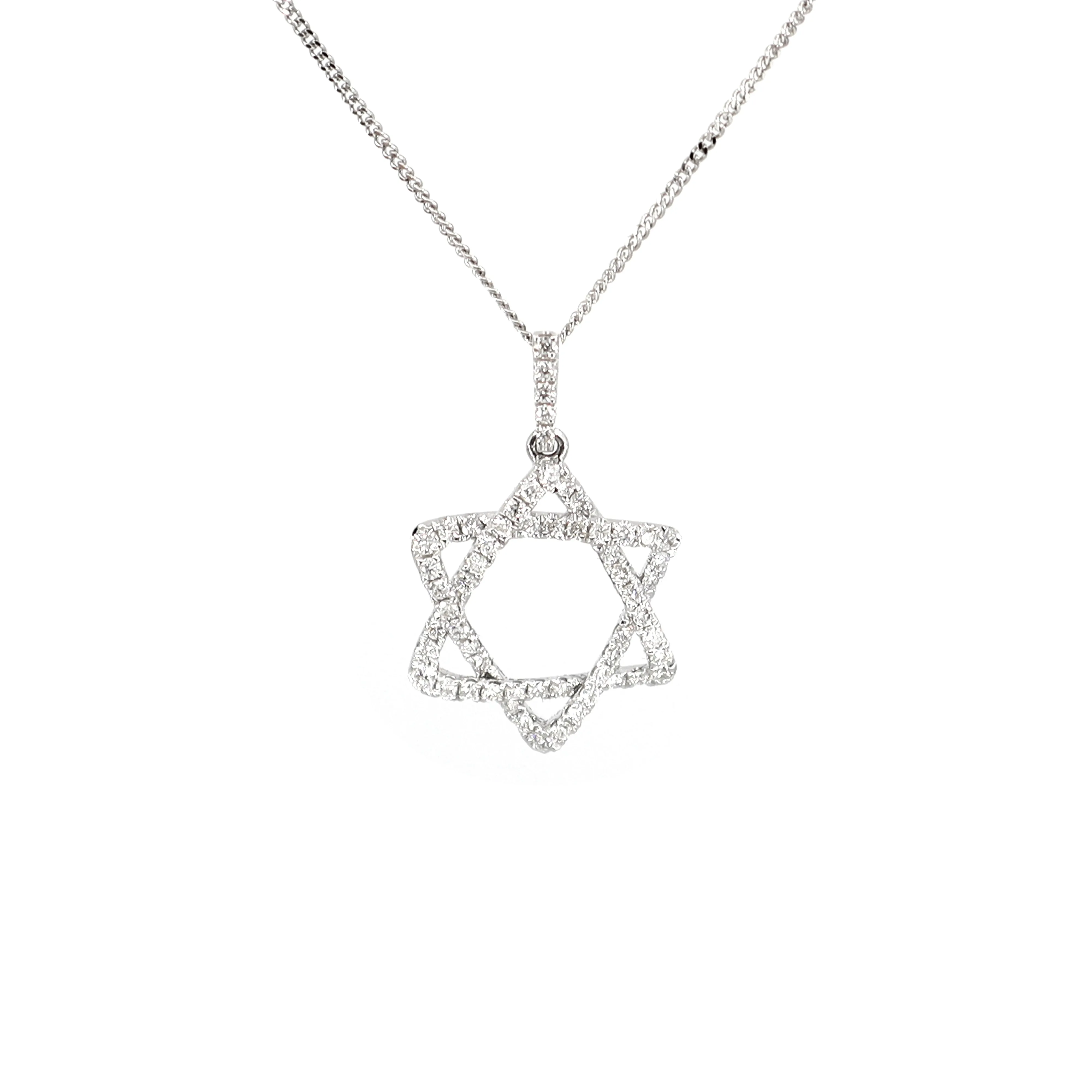 18K White Gold Tdw. 0.40ct Diamond Star of David Pendant - 20738129