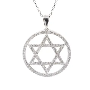 18K White Gold Tdw. 0.88ct Diamond Star of David Pendant - 20756819