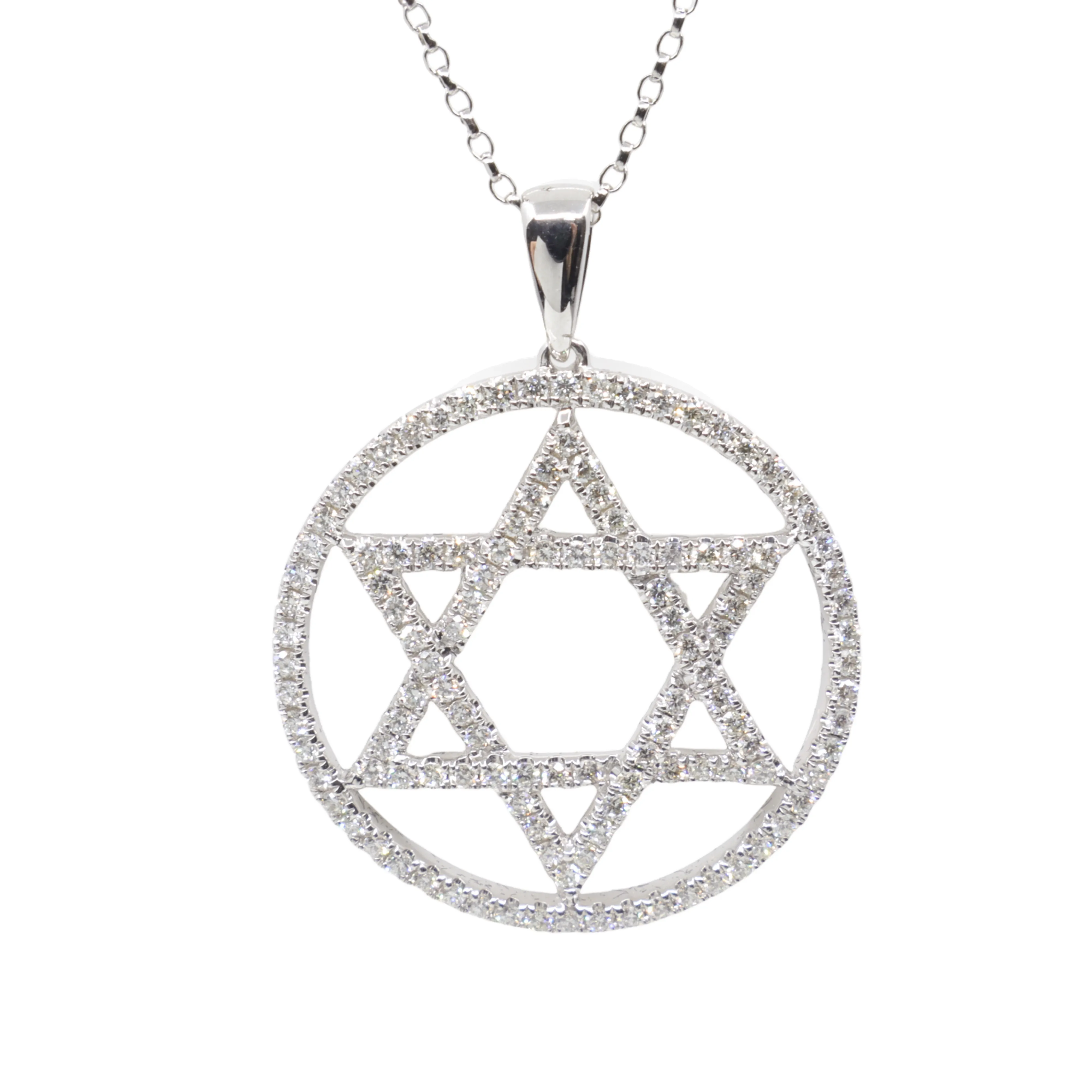 18K White Gold Tdw. 0.88ct Diamond Star of David Pendant - 20756819