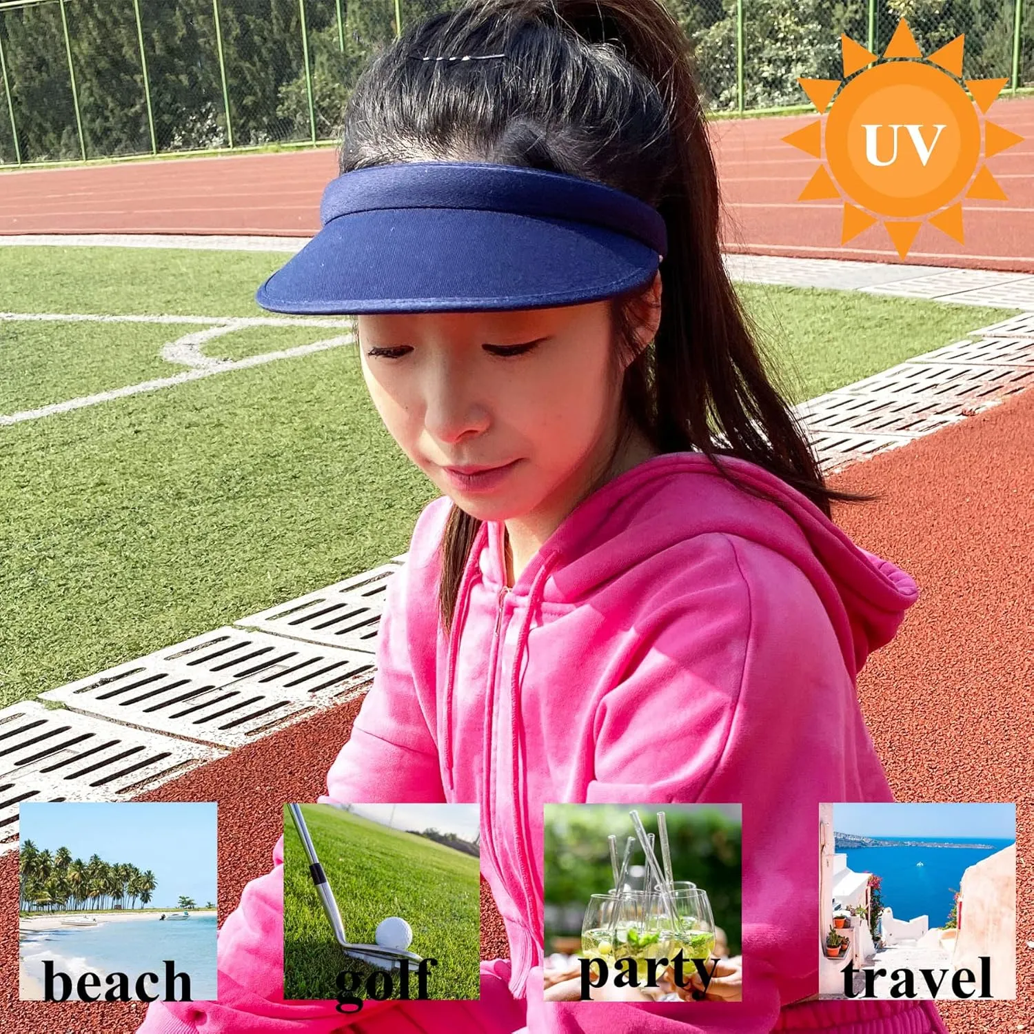 2 Pack Sun Visor Hats Women Men Clip On Wide Brim Visors Hat Outdoor Sports Golf Beach Travel Tennis Caps