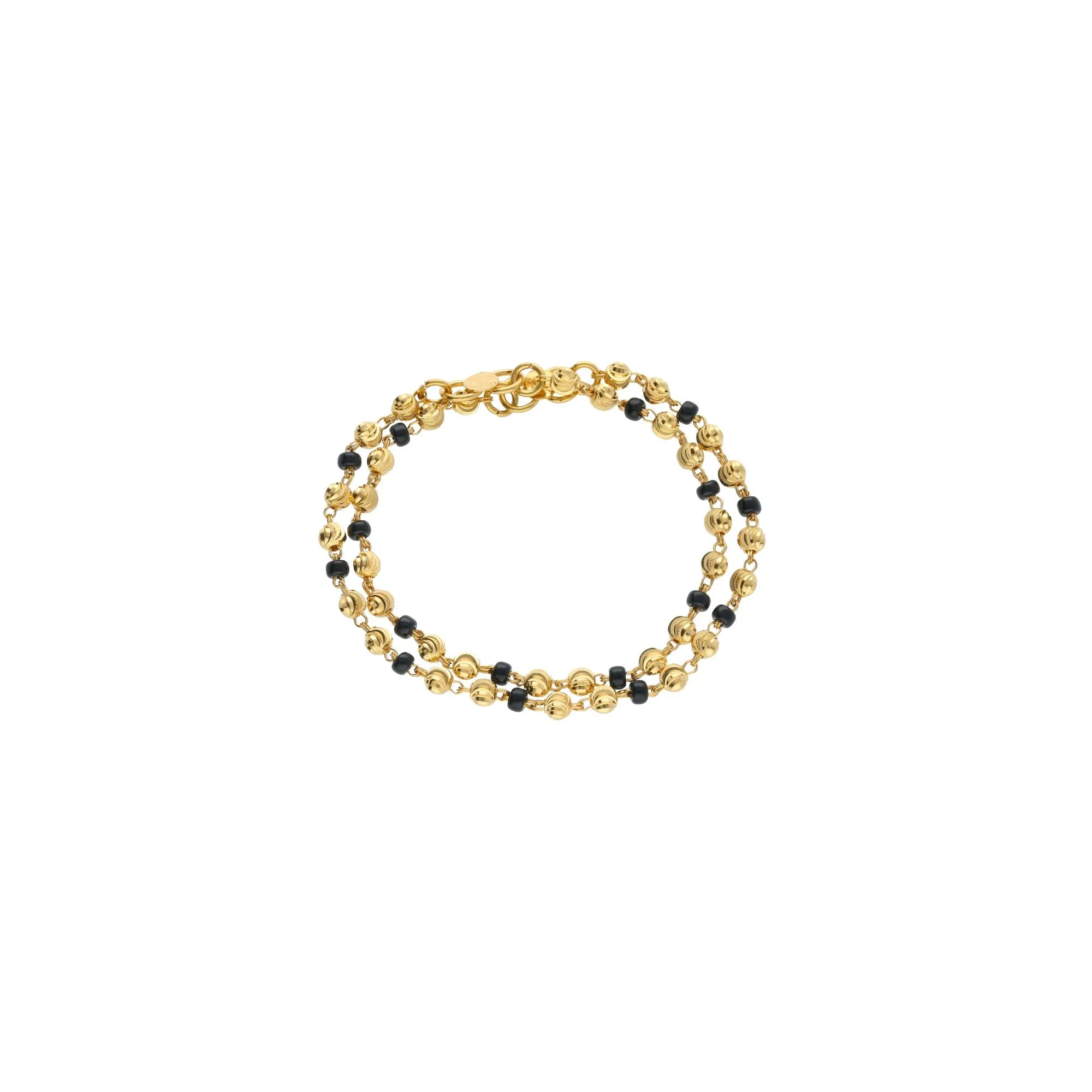 22K Yellow Gold Baby Bracelets Set of 2 W/ Swirl-Gold Balls & Black Beads, 5.7 grams