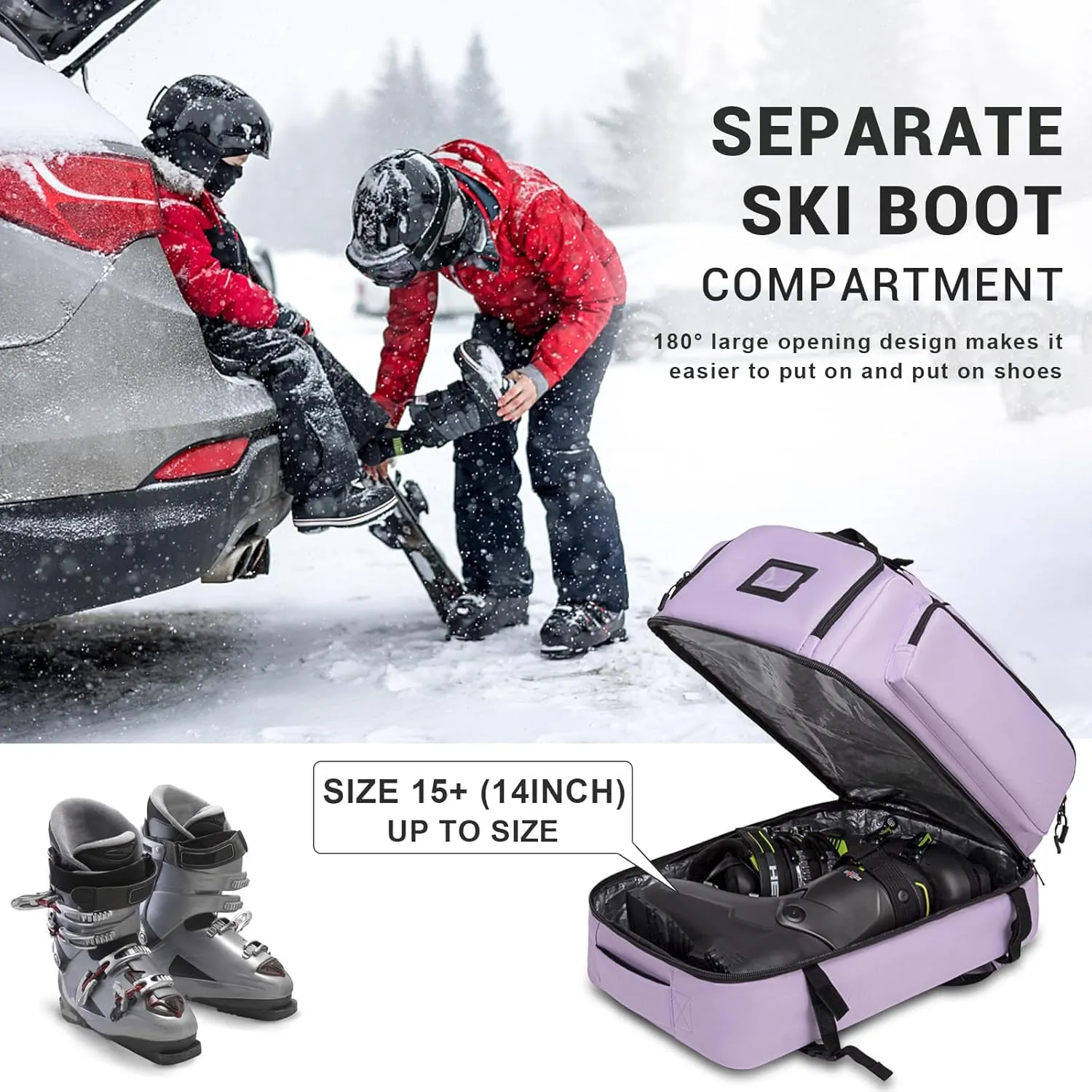 60L Waterproof Ski Boot Backpack - Travel Pack for Snowboard Boots, Skis, Helmet, Goggles, Gloves - Men,Women,Youth
