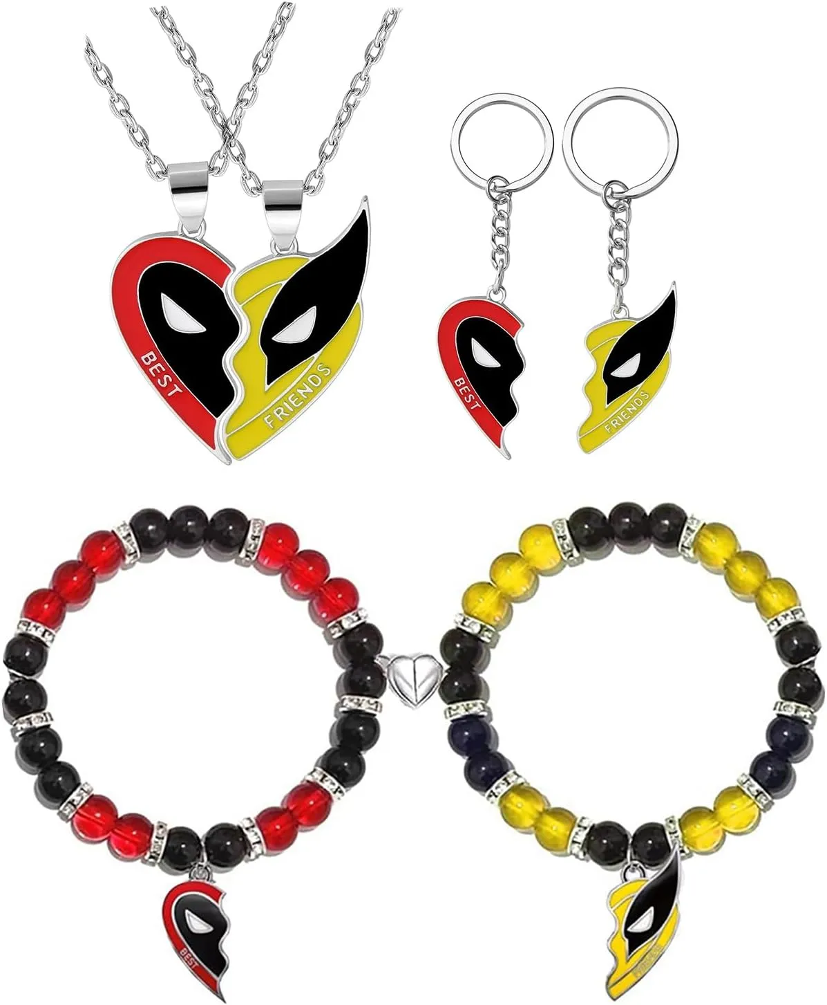 6Pcs Best Friend Necklace Bracelets Keychain Set for 2,BFF Friendship Matching Cosplay Superhero Jewelry Relationship Pendant Gifts for Women Men