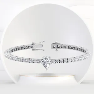 7CT T.W Pear Shape Center Stone Natural Diamond Tennis Bracelet 14K Solid Gold