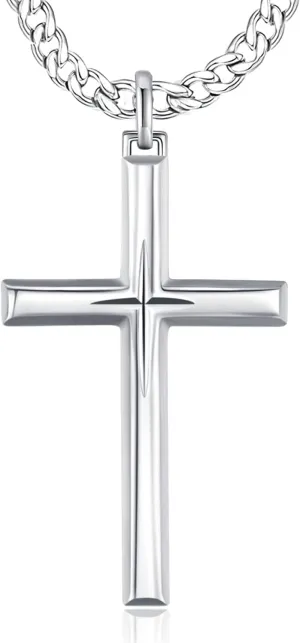 925 Sterling Silver Cross Pendant Necklace with Stainless Steel Chain 22" 2"