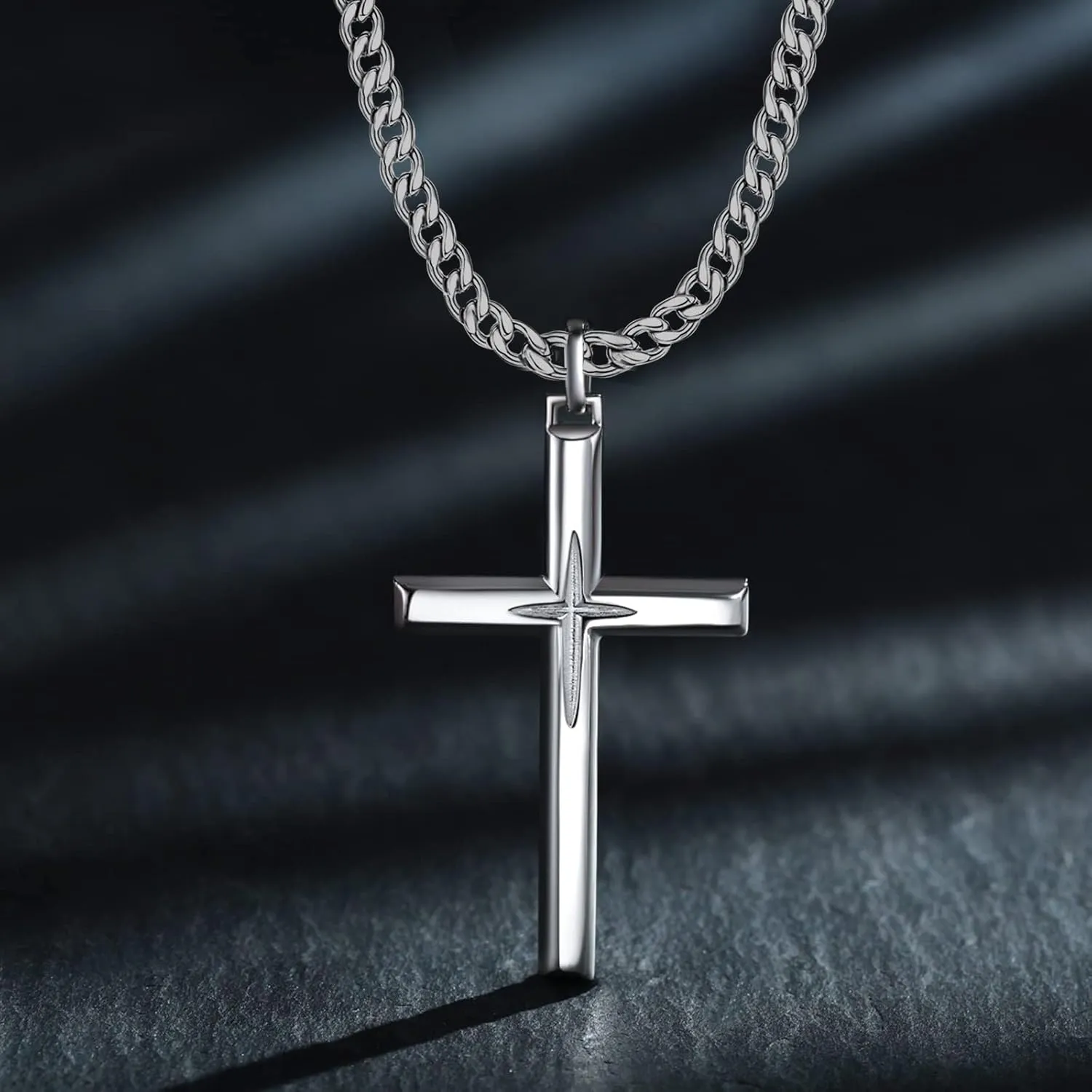 925 Sterling Silver Cross Pendant Necklace with Stainless Steel Chain 22" 2"