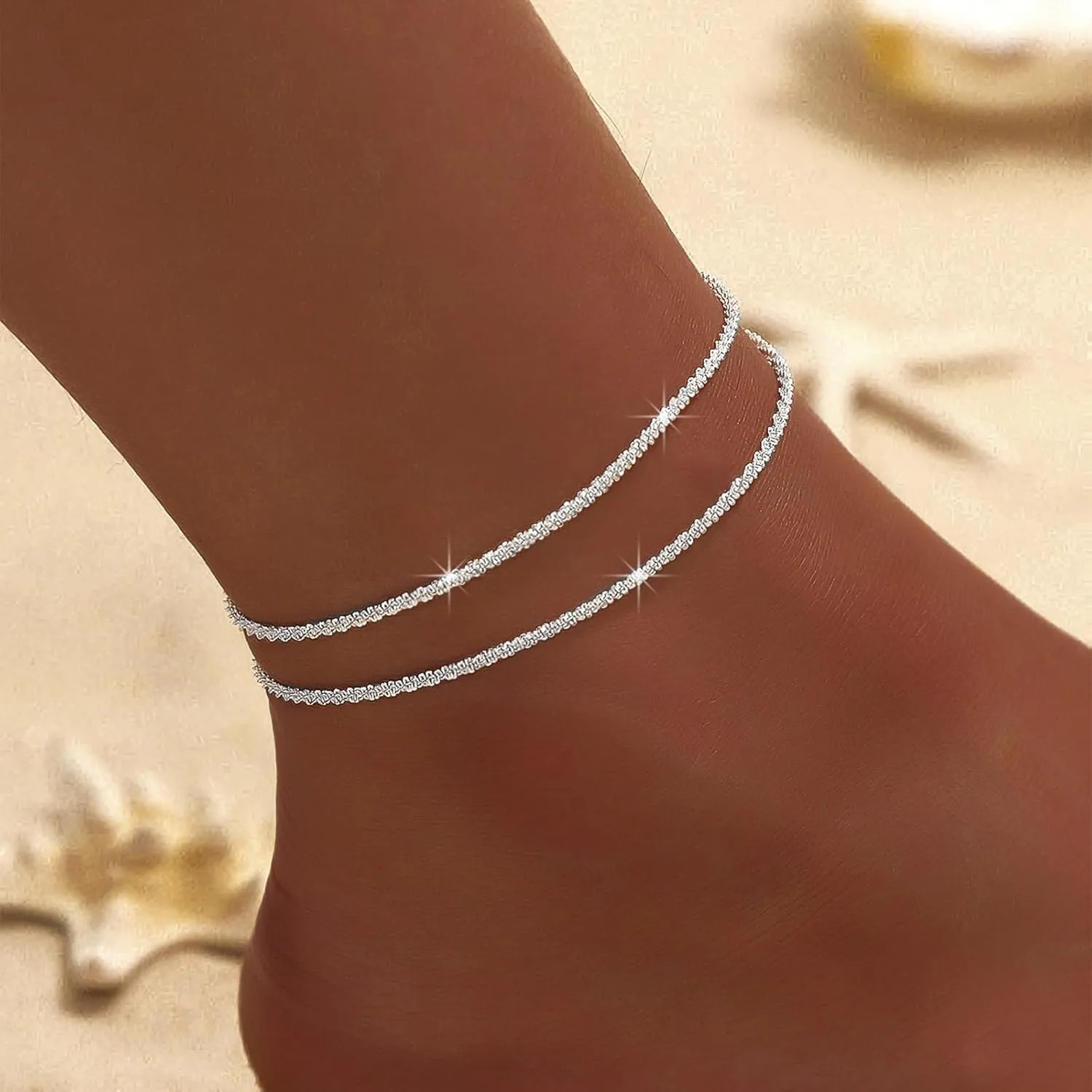 Ankle Bracelets for Women Silver Anklets Waterproof Rhinestone Sparkling Anklets Summer Beach Trendy Jewelry Party Prom Dress Accessories