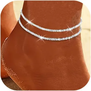 Ankle Bracelets for Women Silver Anklets Waterproof Rhinestone Sparkling Anklets Summer Beach Trendy Jewelry Party Prom Dress Accessories