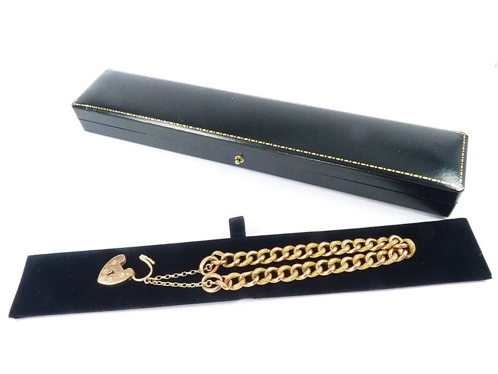 Antique Victorian 9ct Rose Gold Curb Bracelet With Heart Clasp