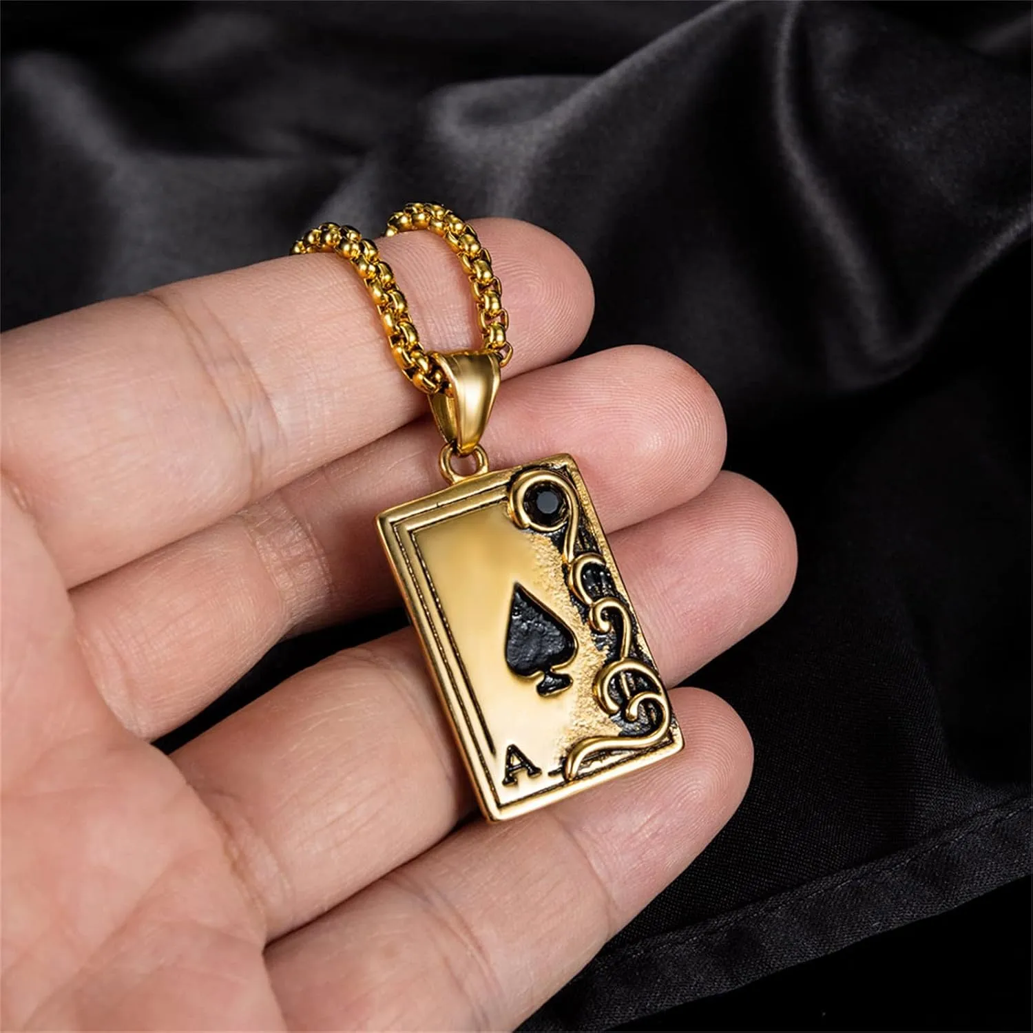 Aroncent 2 Pcs Stainless Steel Ace of Spades Necklace Braided Leather Cool Skull Bracelet Poker Jewerly Set Cool Bracelets Personalized Necklace for Men
