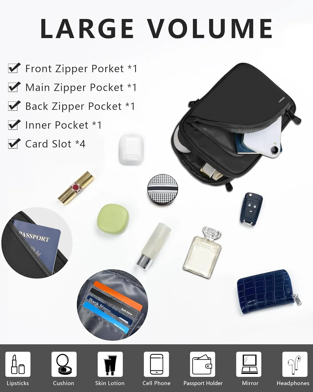 BAPHITY Small Sling Bag for Women and Men, Crossbody Bag Trendy, Fanny Packs Purses Chest Bag for Travel - Black