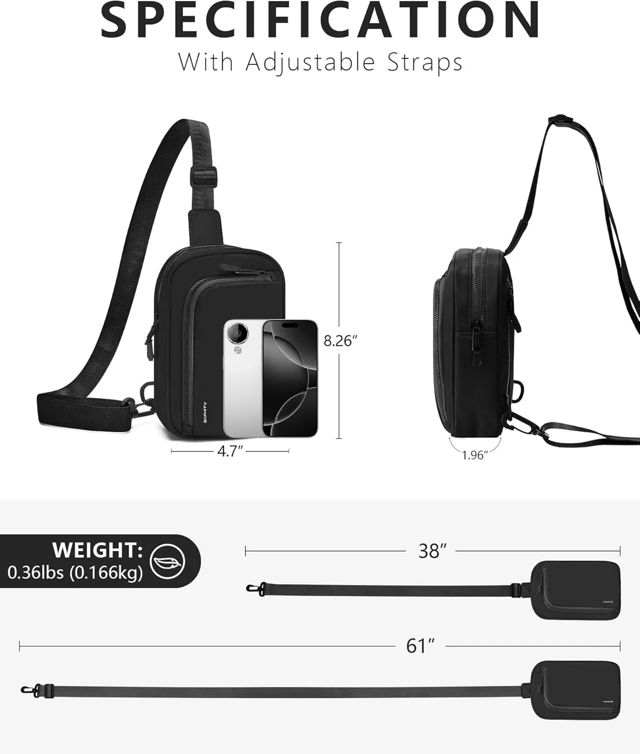 BAPHITY Small Sling Bag for Women and Men, Crossbody Bag Trendy, Fanny Packs Purses Chest Bag for Travel - Black
