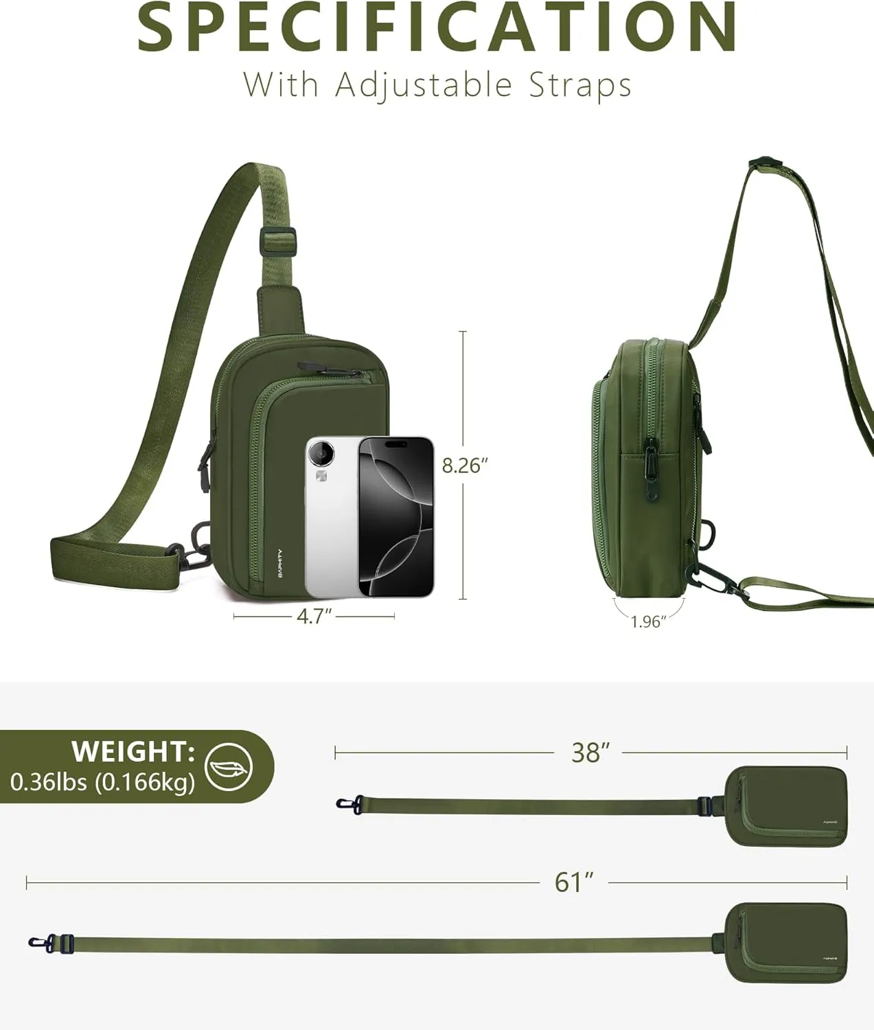 BAPHITY Small Sling Bag for Women and Men, Crossbody Bag Trendy, Fanny Packs Purses Chest Bag for Travel - Green