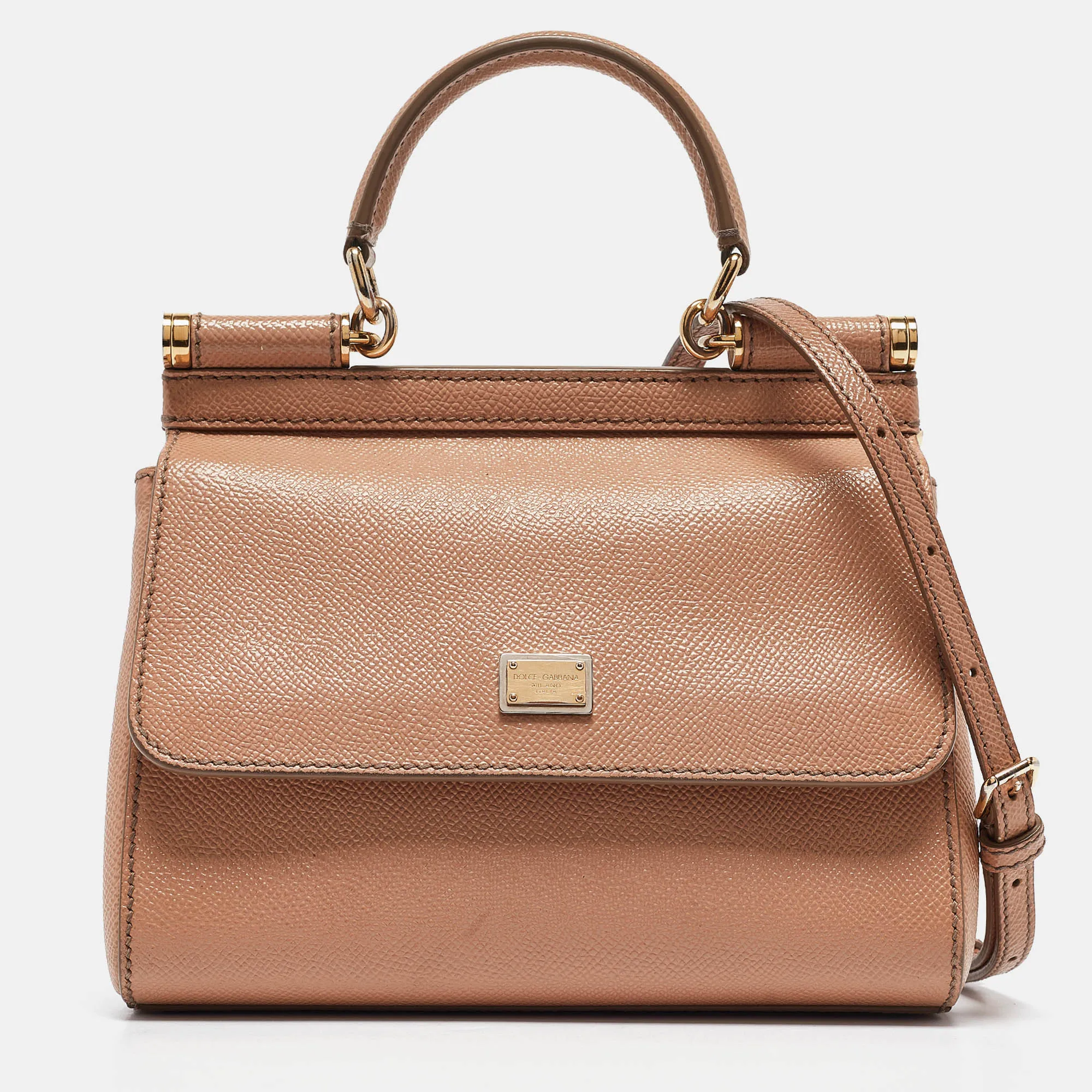 Beige Leather Small Miss Sicily Top Handle Bag