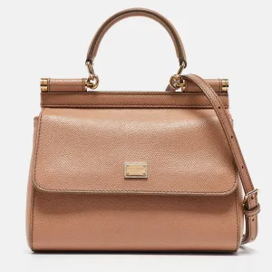 Beige Leather Small Miss Sicily Top Handle Bag