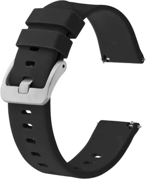 BISONSTRAP Silicone Watch Bands, Slim Watch Straps with Quick Release, 22mm, Black with Silver Buckle