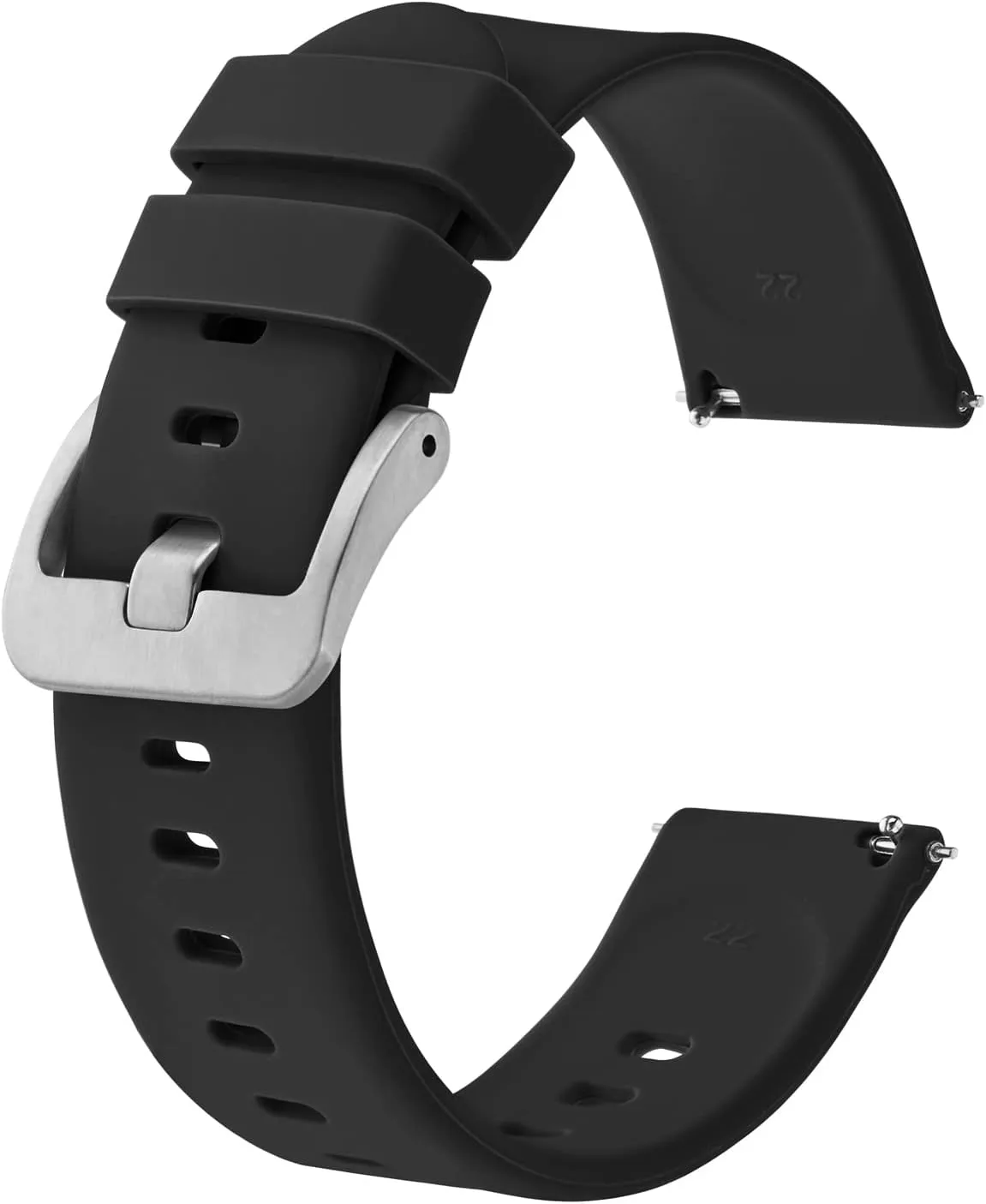 BISONSTRAP Silicone Watch Bands, Slim Watch Straps with Quick Release, 22mm, Black with Silver Buckle