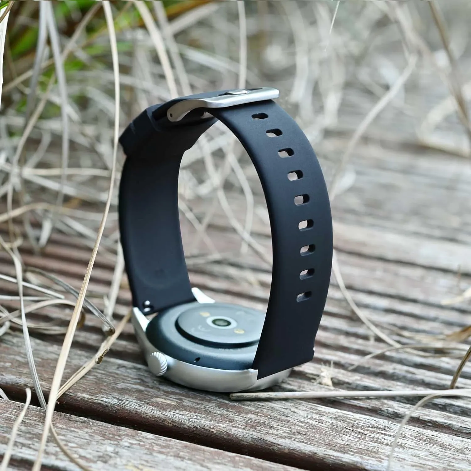 BISONSTRAP Silicone Watch Bands, Slim Watch Straps with Quick Release, 22mm, Black with Silver Buckle