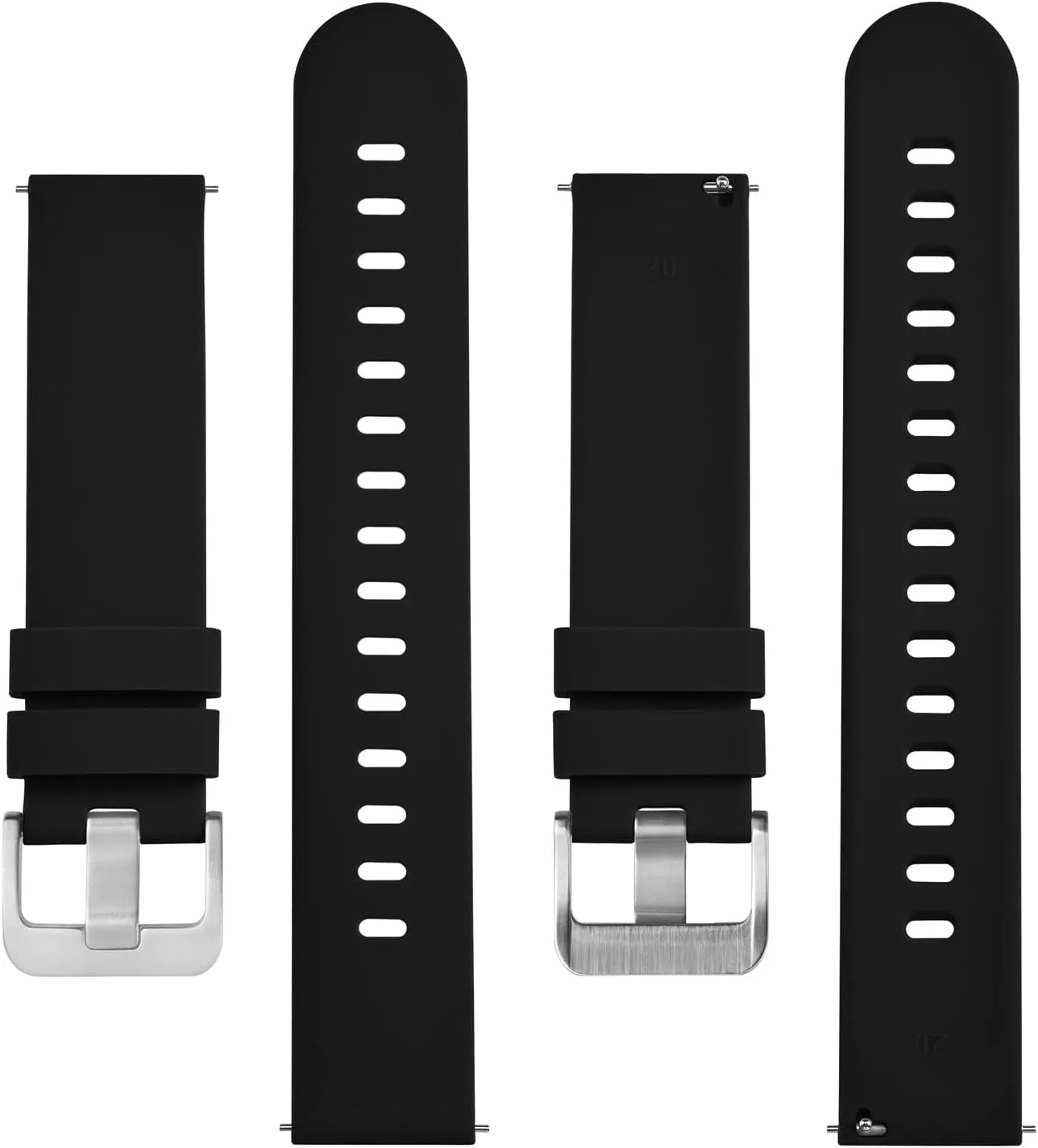 BISONSTRAP Silicone Watch Bands, Slim Watch Straps with Quick Release, 22mm, Black with Silver Buckle