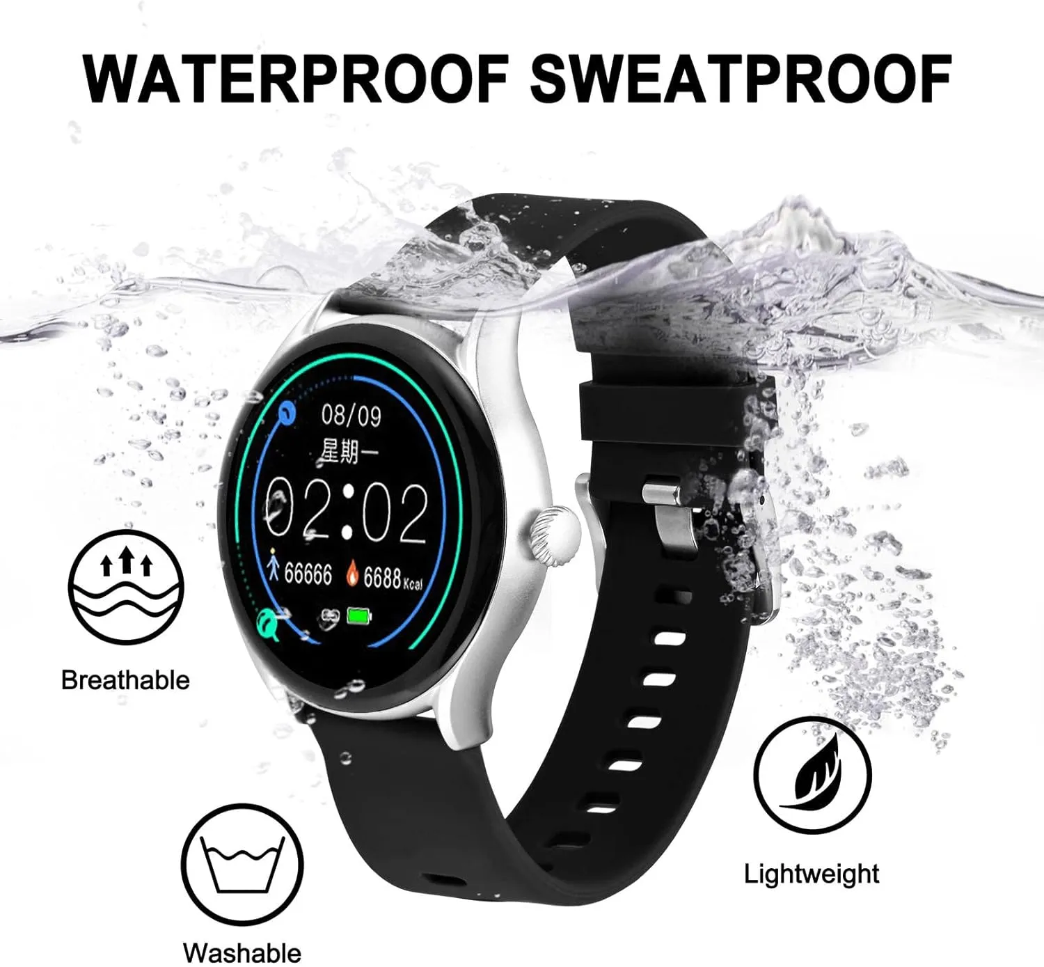 BISONSTRAP Silicone Watch Bands, Slim Watch Straps with Quick Release, 22mm, Black with Silver Buckle