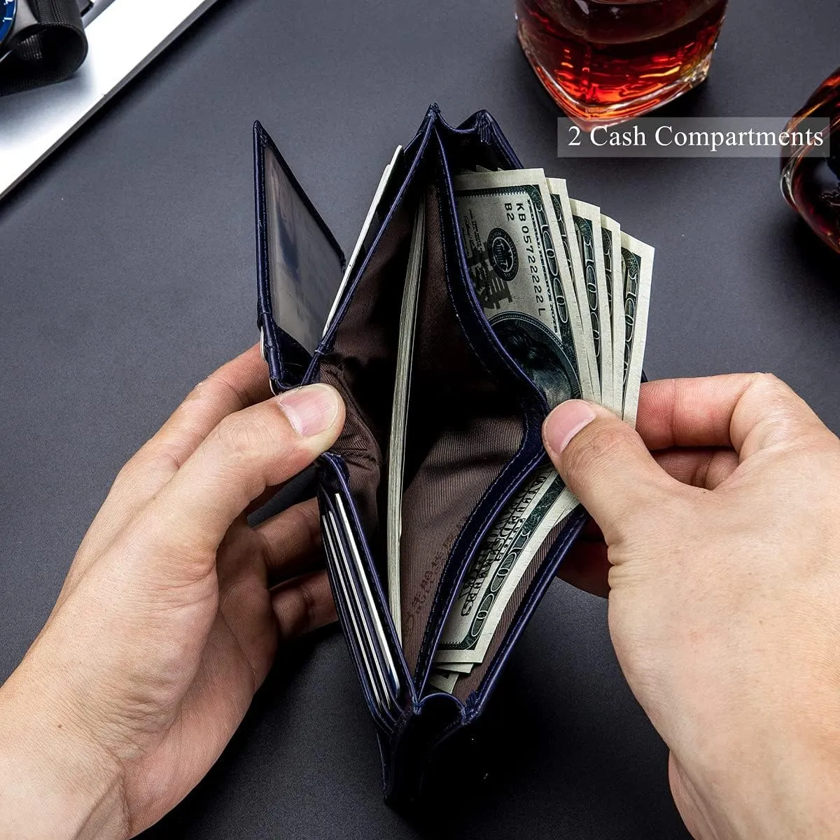 BULLCAPTAIN Large Capacity Genuine Leather Bifold Wallet/Credit Card Holder for Men with 15 Card Slots QB-027