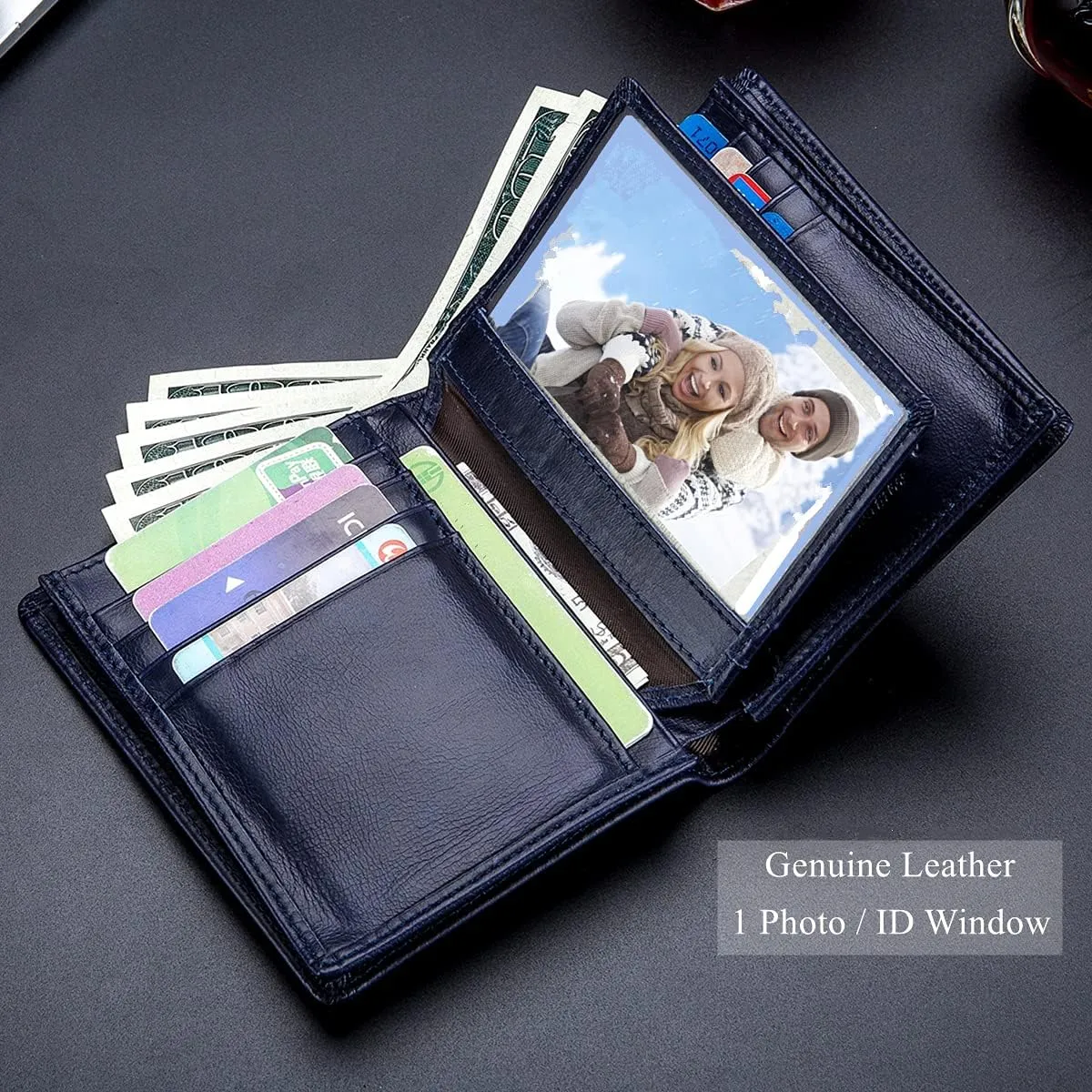BULLCAPTAIN Large Capacity Genuine Leather Bifold Wallet/Credit Card Holder for Men with 15 Card Slots QB-027
