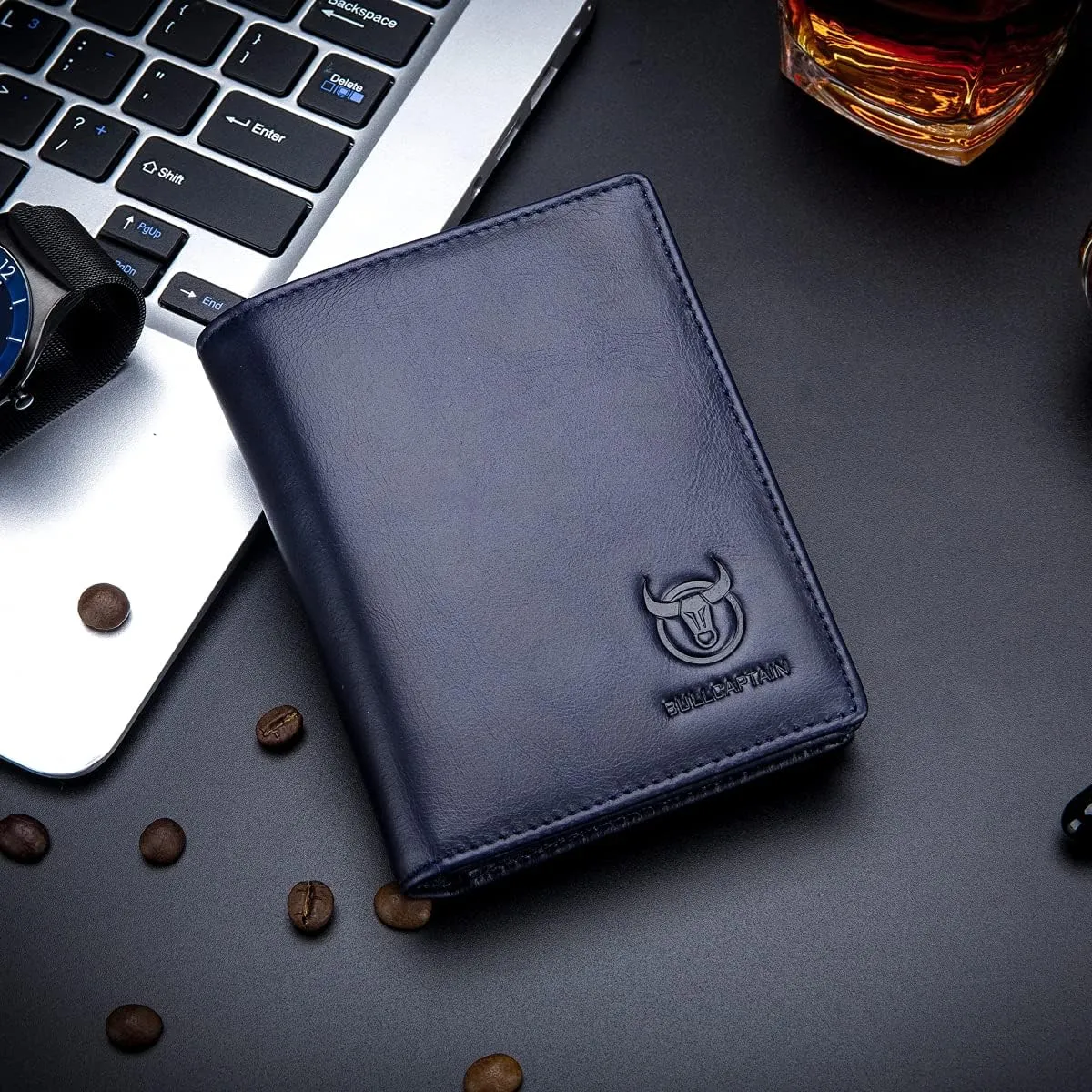 BULLCAPTAIN Large Capacity Genuine Leather Bifold Wallet/Credit Card Holder for Men with 15 Card Slots QB-027