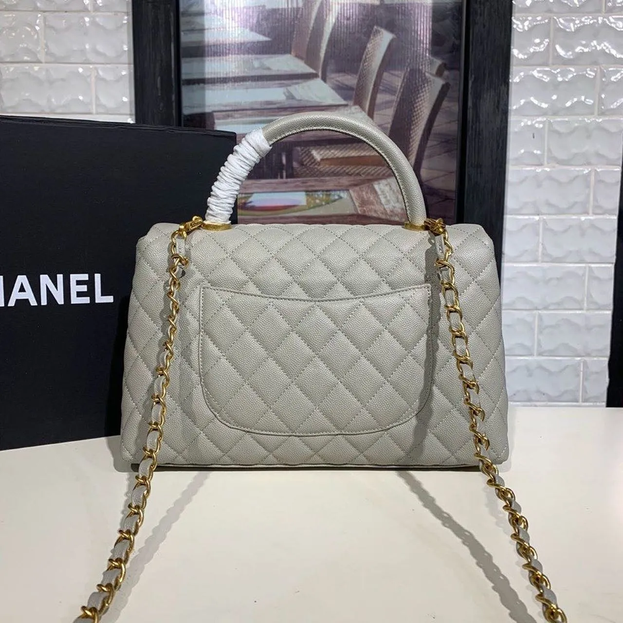 CHLLarge Flap Bag With Top Handle Grey For Women, Women&#8217;s Handbags, Shoulder And Crossbody Bags 11in/28cm A92991