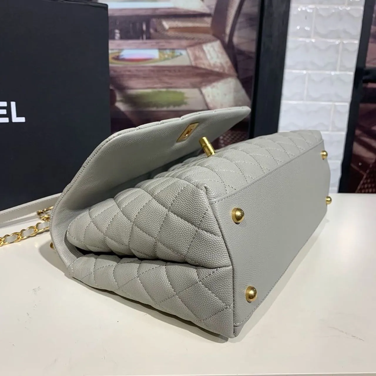 CHLLarge Flap Bag With Top Handle Grey For Women, Women&#8217;s Handbags, Shoulder And Crossbody Bags 11in/28cm A92991