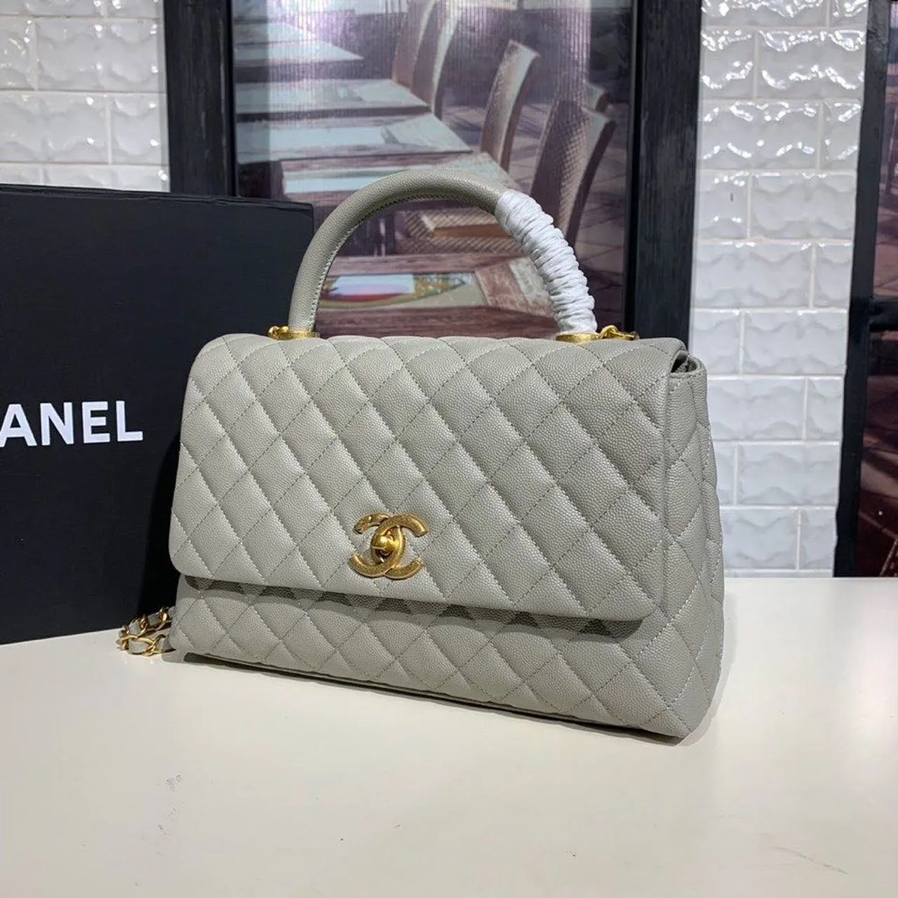 CHLLarge Flap Bag With Top Handle Grey For Women, Women&#8217;s Handbags, Shoulder And Crossbody Bags 11in/28cm A92991