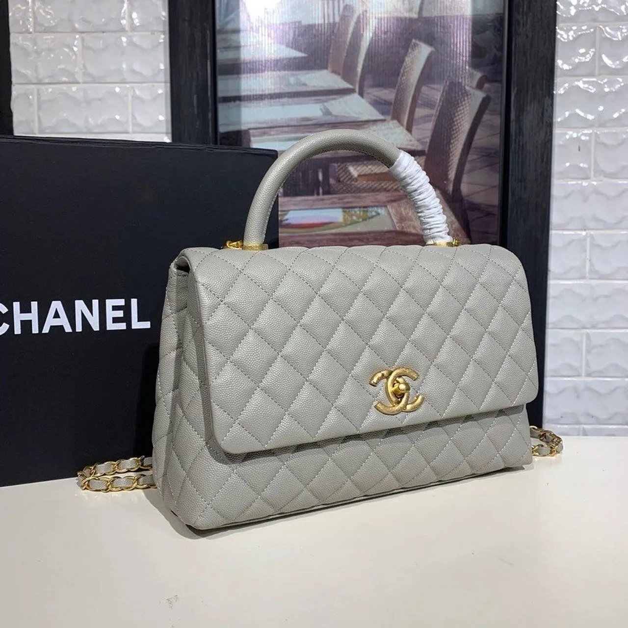 CHLLarge Flap Bag With Top Handle Grey For Women, Women&#8217;s Handbags, Shoulder And Crossbody Bags 11in/28cm A92991