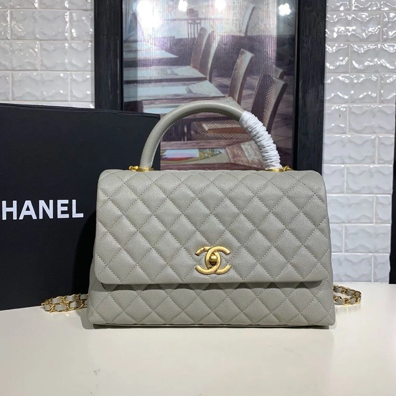 CHLLarge Flap Bag With Top Handle Grey For Women, Women&#8217;s Handbags, Shoulder And Crossbody Bags 11in/28cm A92991