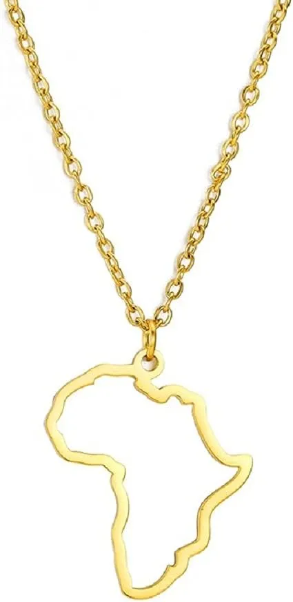 COLORFUL BLING Minimalist Africa Map Pendant Necklace Trendy Personalized Africa Motherland Continent Outline Necklaces for Women Men Teens
