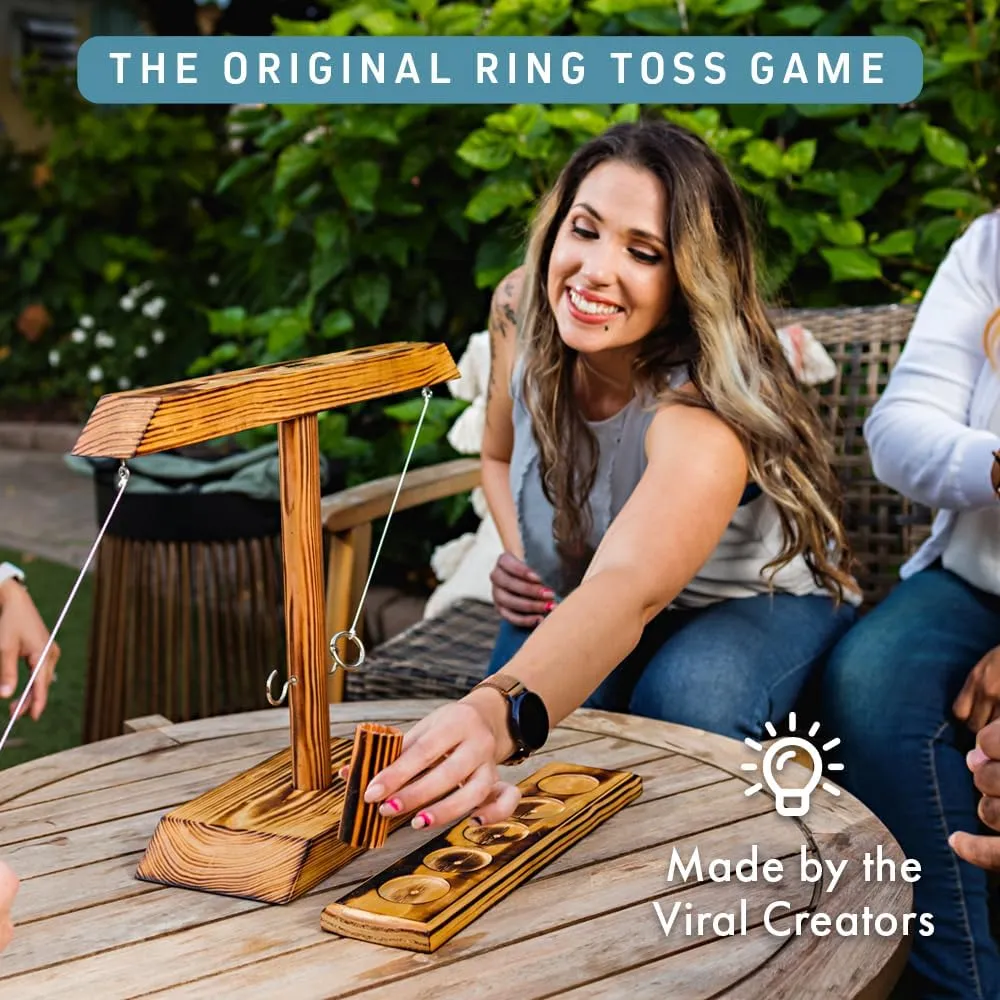 Craggy Games Hooks! Ring Toss and Shot Ladder Game - Multiplayer Tabletop Game for Adults, Kids and Families - Includes Handcrafted Ring Toss, Score Keeper, Peg and Carrying Case