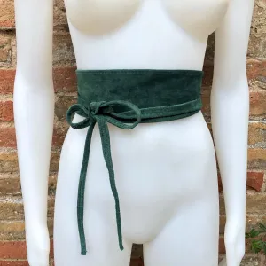Dark GREEN suede OBI belt. Wrap belt in  natural soft  suede. Green waist belt, Wraparound  green belt . Genuine leather boho belt.